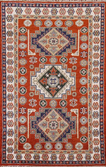 Handmade Wool Kazak Area Rug 4x6