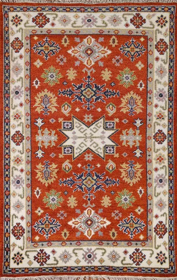 Geometric Kazak Oriental Area Rug 4x6