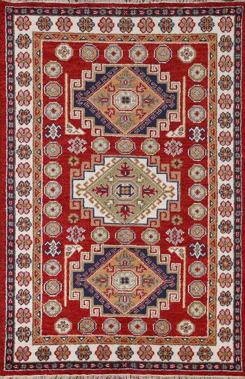 Red Wool Kazak Area Rug 4x6
