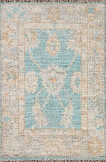 Turquoise Oushak Turkish Wool Rug 2x3