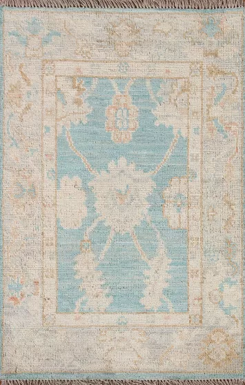 Turquoise Oushak Turkish Wool Rug 2x3