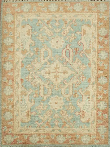 Geometric Oushak Turkish Wool Rug 2x3