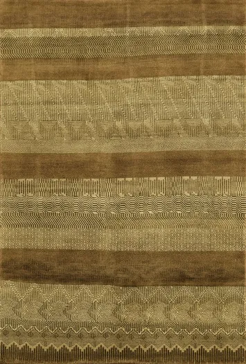 Elegant Earth Tones Thick Pile Striped Pattern Rug with Geometric Charm 6x9 ft