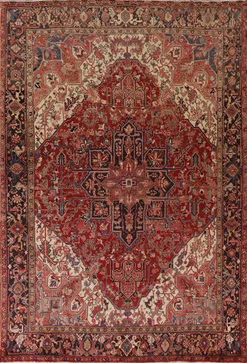 Red Wool Heriz Persian Area Rug 8x11
