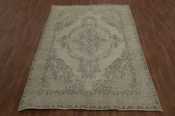 Distressed Beige Muted Tabriz Persian Area Rug 6x9