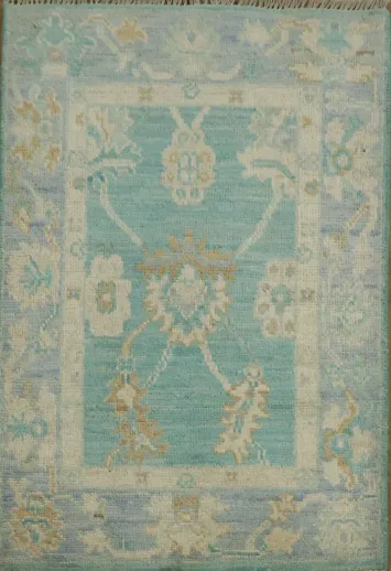 Turquoise Wool Oushak Oriental Rug 2x3