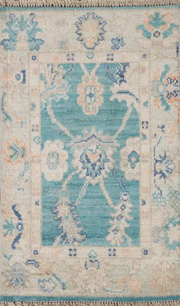 Turquoise Wool Oushak Turkish Rug 2x3