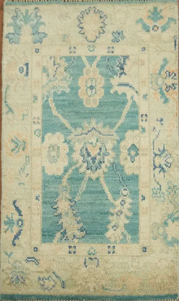 Turquoise Wool Oushak Turkish Rug 2x3