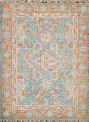 Vegetable Dye Turquoise Oushak Turkish Rug 2x3