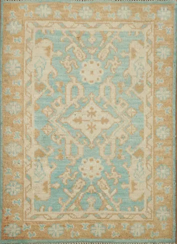 Vegetable Dye Turquoise Oushak Turkish Rug 2x3