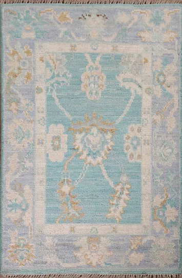 Turquoise Oushak Oriental Wool Rug 2x3