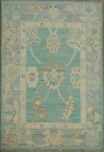 Turquoise Oushak Oriental Wool Rug 2x3