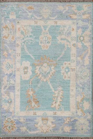 Turquoise Wool Oushak Handmade Rug 2x3