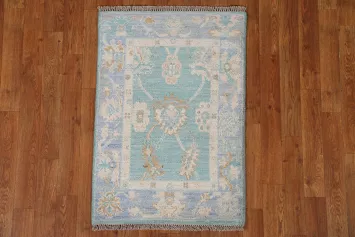 Turquoise Wool Oushak Vegetable Dye Rug 2x3