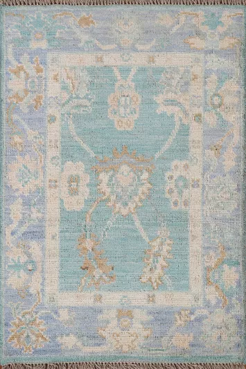 Turquoise Wool Oushak Vegetable Dye Rug 2x3