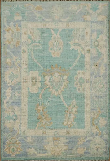Turquoise Wool Oushak Vegetable Dye Rug 2x3