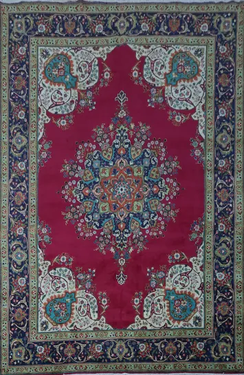 Elegant Ruby Red Persian Rug with Intricate Floral Patterns 8x11