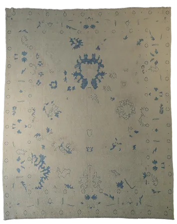 Timeless Beige and Blue Oushak Turkish Rug 7'x9'