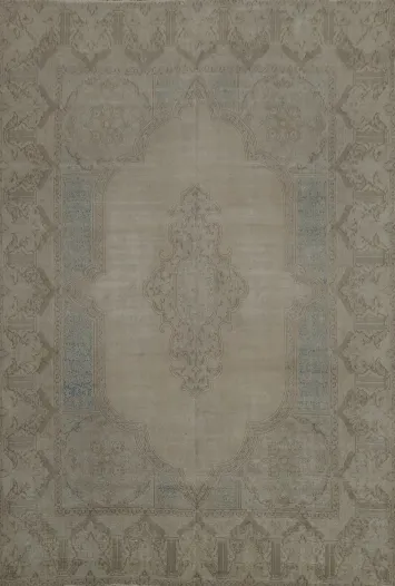 Neutral Tones and Intricate Patterns in Beige Kerman Persian Rug 9x12