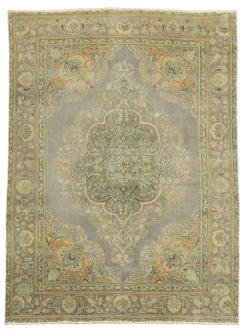 Vintage Grey Lilac Distressed Geometric Tabriz Persian Rug 8'x11'