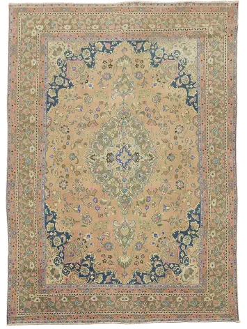 Vintage Coral Pink Muted Mashad Persian Large Rug 10x13 ft