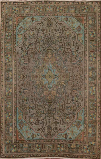 Distressed Over-Dyed Tabriz Persian Area Rug 7x10