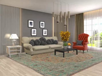 Distressed Mashad Persian Area Rug 9x12