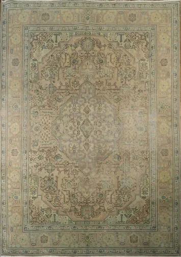 Distressed Geometric Tabriz Persian Wool Area Rug 7x10