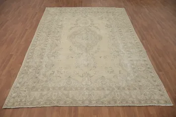 Vintage Muted Beige and Grey Rug with Timeless Floral Motif 8x12