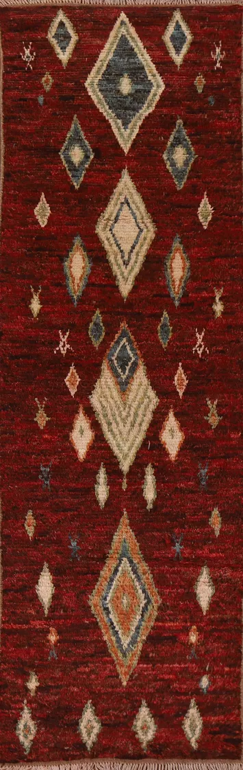 Red Wool Moroccan Runner Rug 3x10