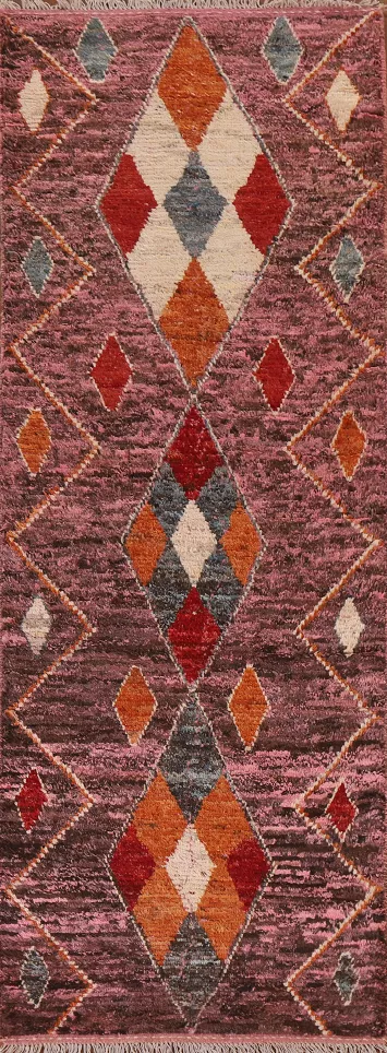 Pink Tribal Moroccan Runner Rug 3x10