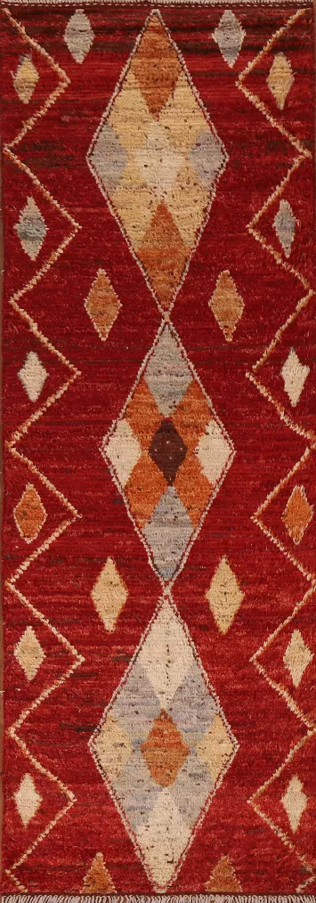 Red Wool Moroccan Runner Rug 3x10