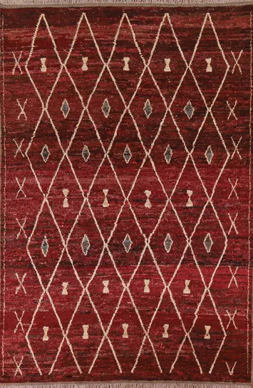 Burgundy Trellis Moroccan Area Rug 7x10
