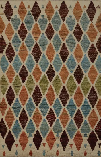 Rustic Diamond Moroccan Area Rug 7x10 in Earthy and Sky Hues