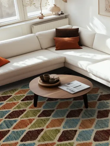 Rustic Diamond Moroccan Area Rug 7x10 in Earthy and Sky Hues