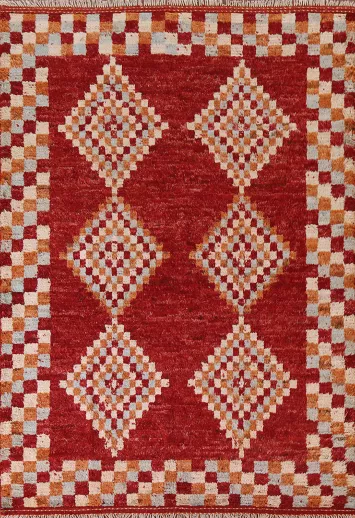 Geometric Red Moroccan Area Rug 6x8