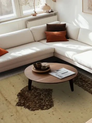 Natural Toned Moroccan Area Rug 7x10 with a Central Diamond Highlight