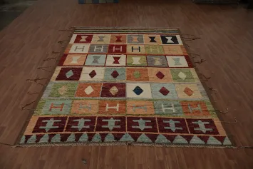 Artistic Moroccan Large Area Rug 9x12 with Unique Block Patterns