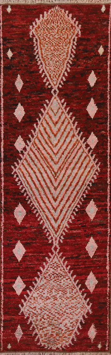 Red Moroccan Oriental Runner Rug 3x10
