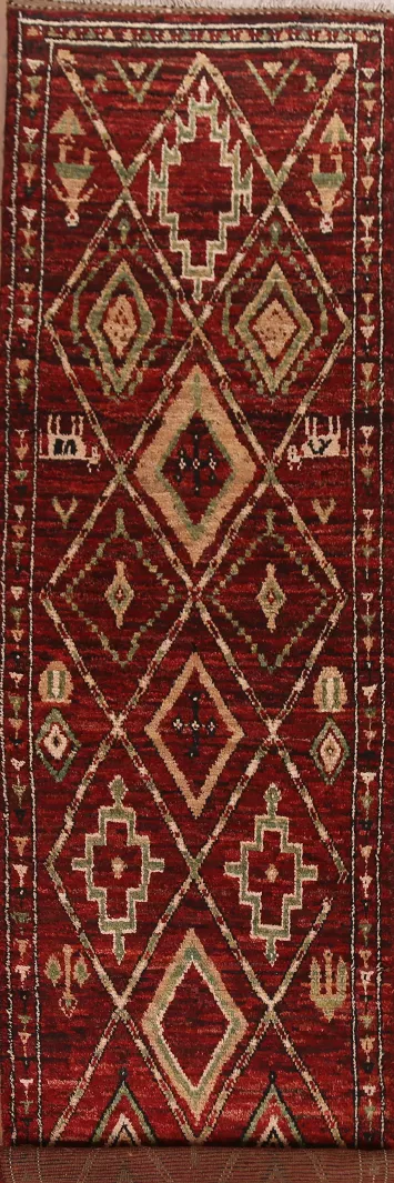 Red Tribal Moroccan Wool Runner Rug 3x13