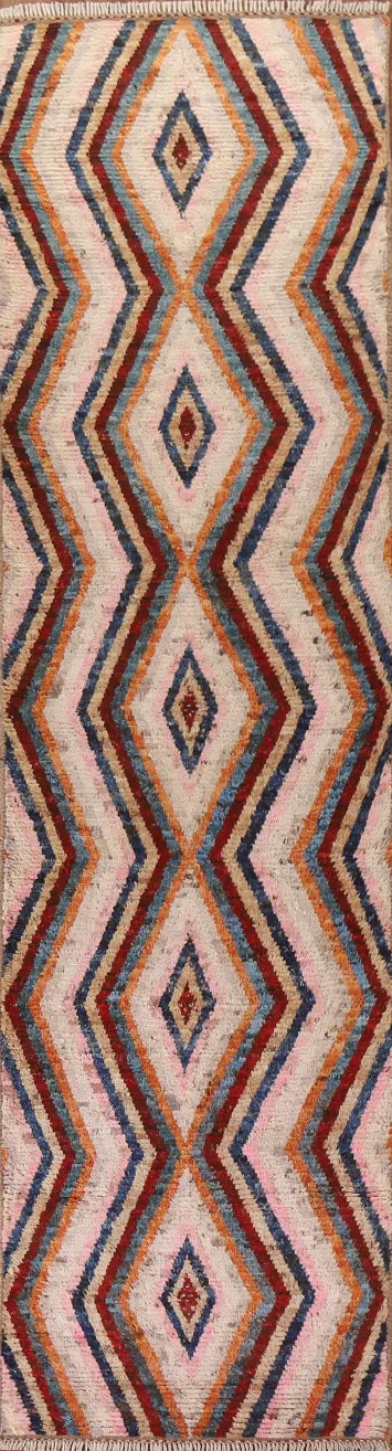 Hand-Knotted Wool Moroccan Runner Rug 3x13