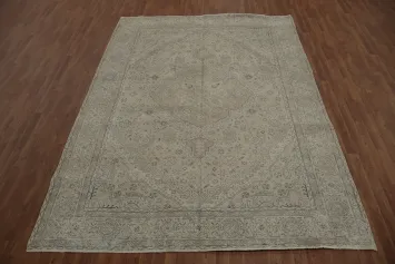 Muted Beige Distressed Tabriz Persian Area Rug 8x11