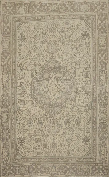 Vintage Charm: Distressed Beige Persian-Inspired Area Rug 6x9