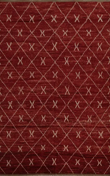 Red Moroccan Area Rug 7x10 with Stunning Diamond and Cross Patterns
