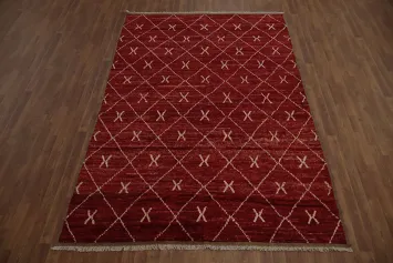 Red Moroccan Area Rug 7x10 with Stunning Diamond and Cross Patterns