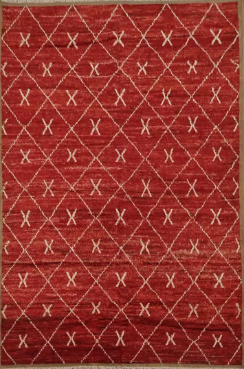 Red Moroccan Area Rug 7x10 with Stunning Diamond and Cross Patterns