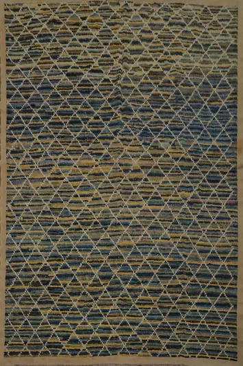 Modern Moroccan Area Rug 10x12 with Multi-Tonal Geometric Patterns