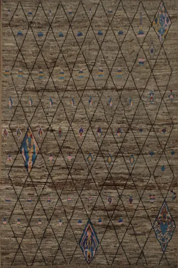 Geometric Moroccan Area Rug 10x12 with Earthy Tones and Subtle Hues