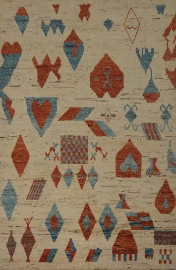 Intricate Geometric Shapes on Textured Moroccan Area Rug 9x12