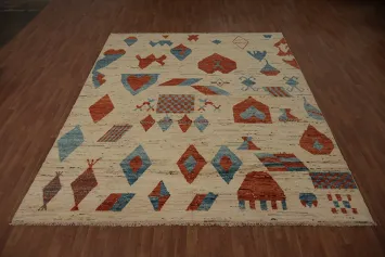Intricate Geometric Shapes on Textured Moroccan Area Rug 9x12